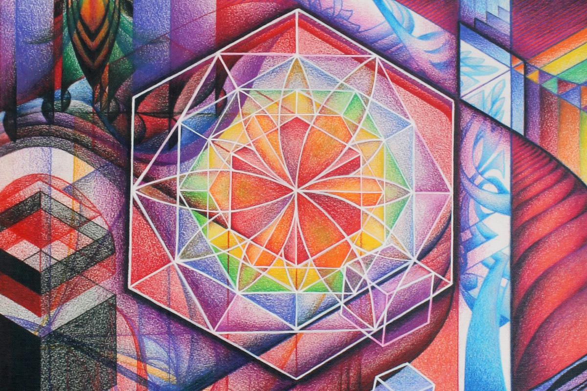 A colorful, geometric painting