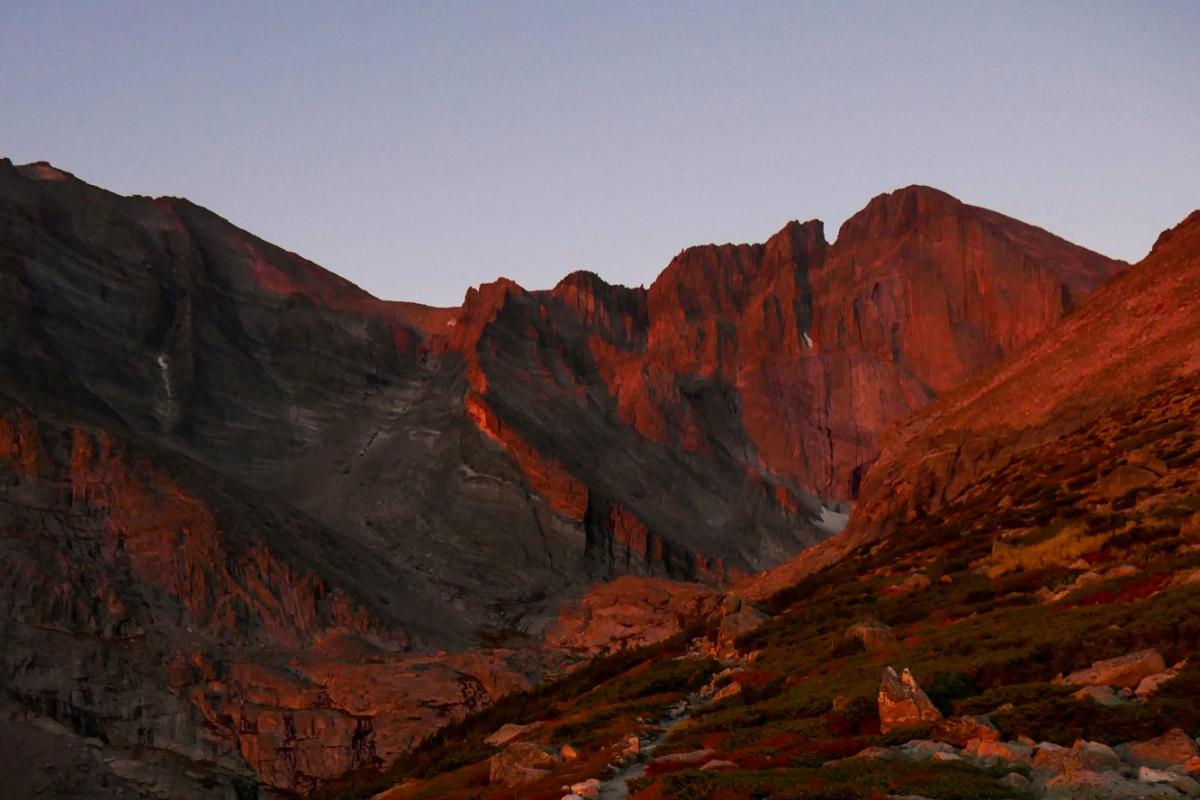 A photo of sunrise over Longs Peak