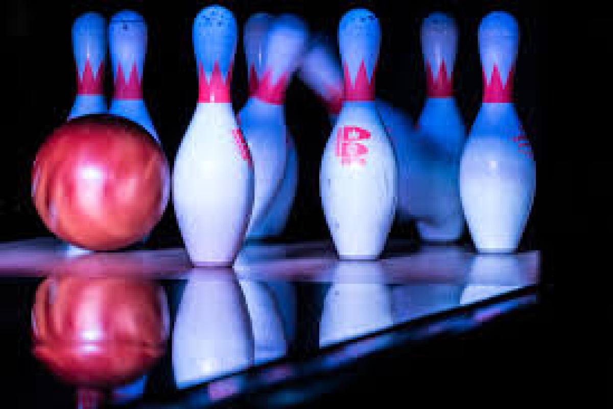 Bowling ball and pins