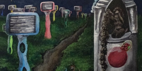A painting of razors in a field
