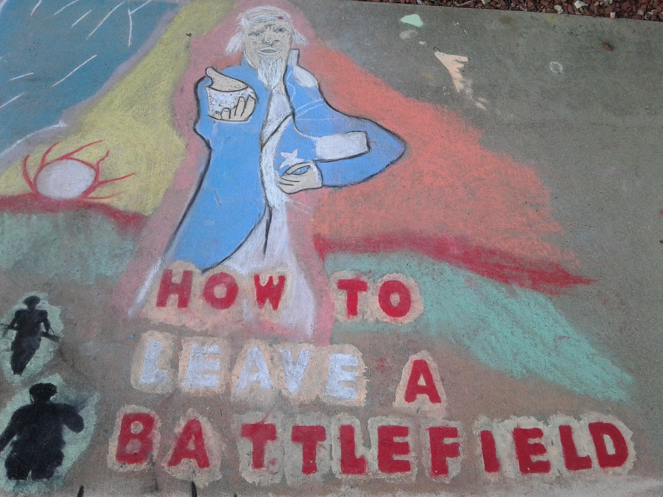 Student creating chalk art