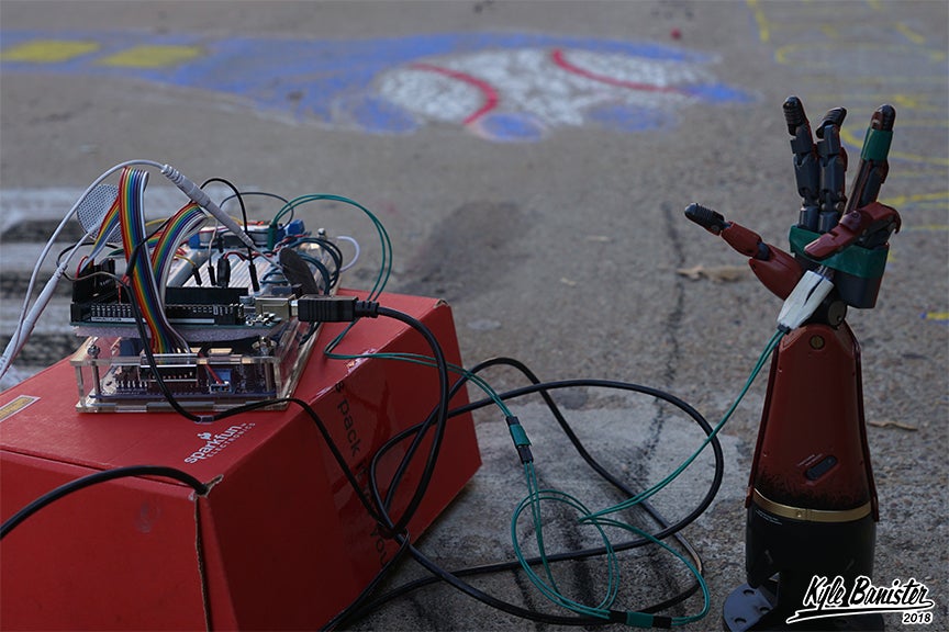 Student creating chalk art