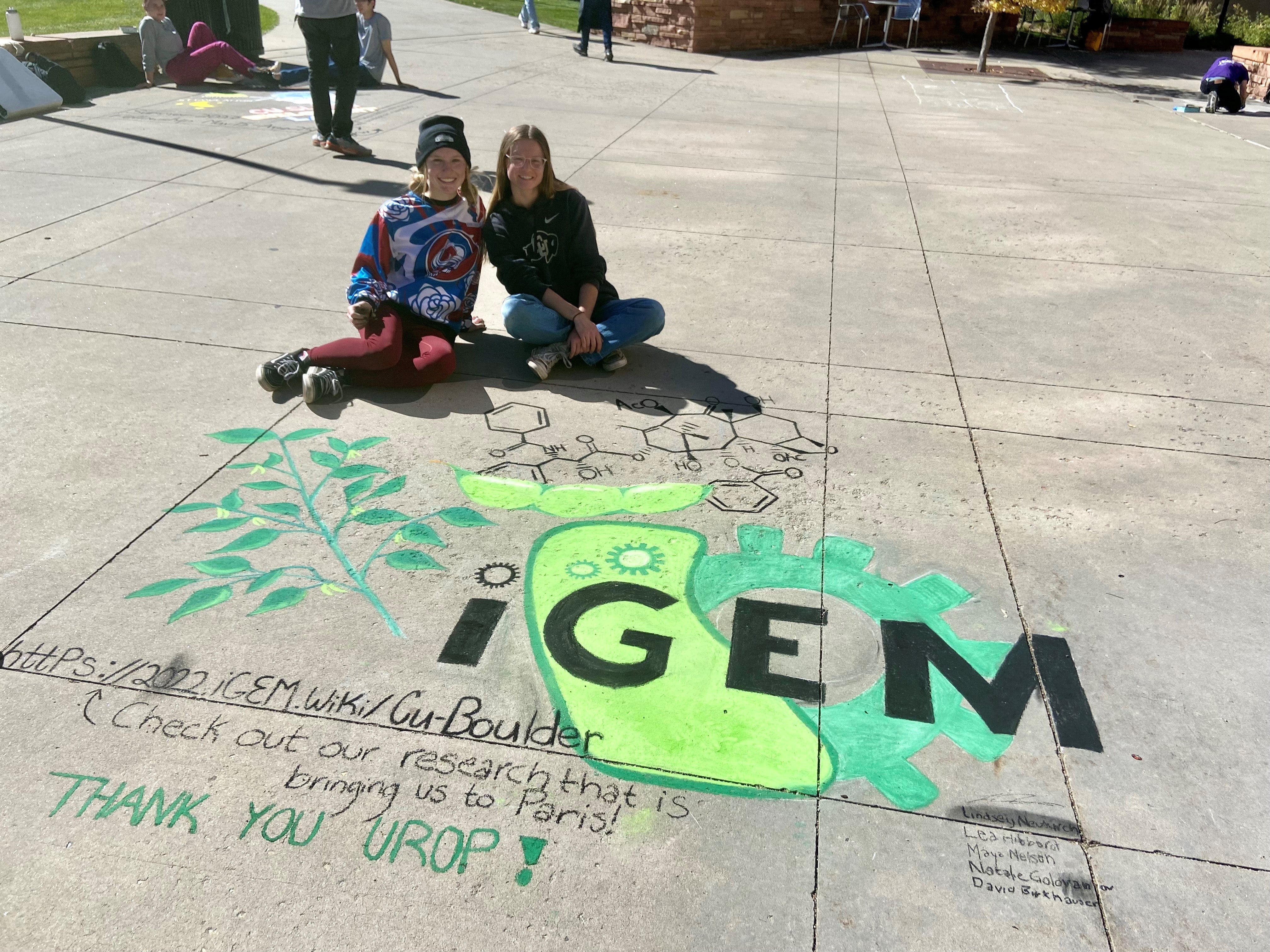 Student creating chalk art