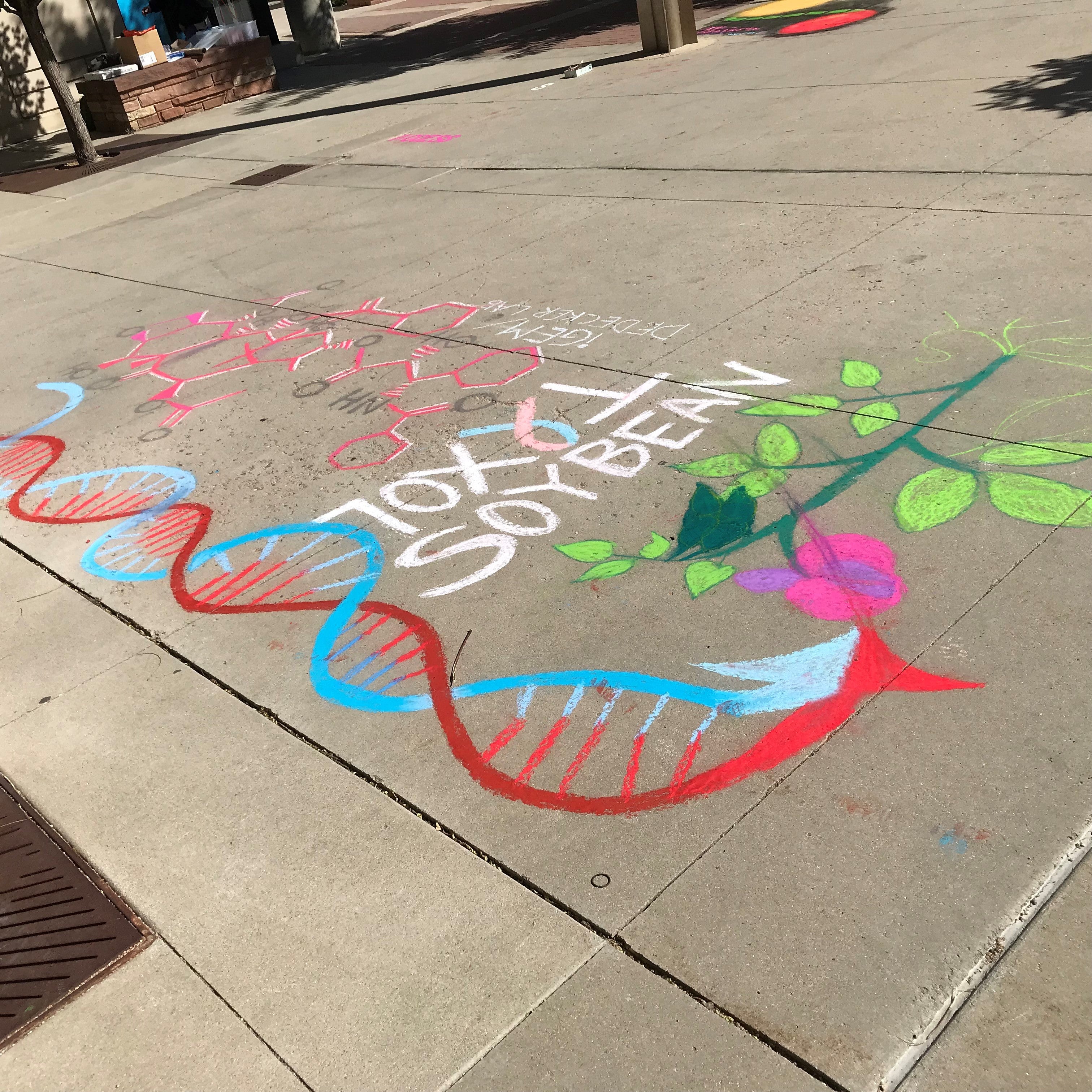 Student creating chalk art