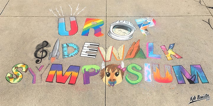 Student creating chalk art