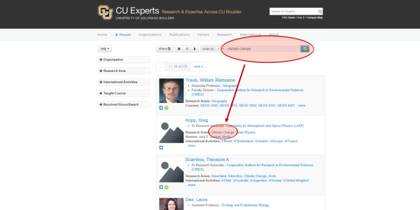 CU Experts Screenshot: People Search