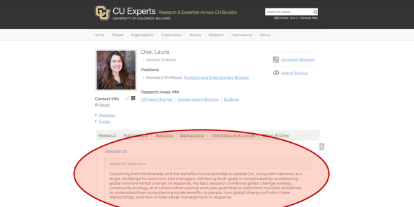 CU Experts Screenshot: Profile Research Summary