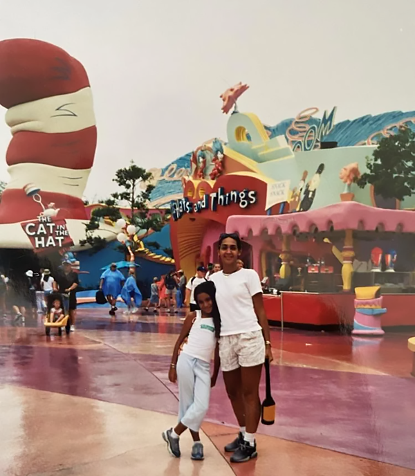 Family picture at a Dr. Seuss amusement park