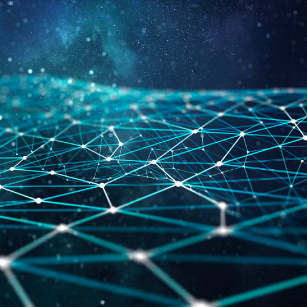 Illustration of a network connected by bright lines and nodes
