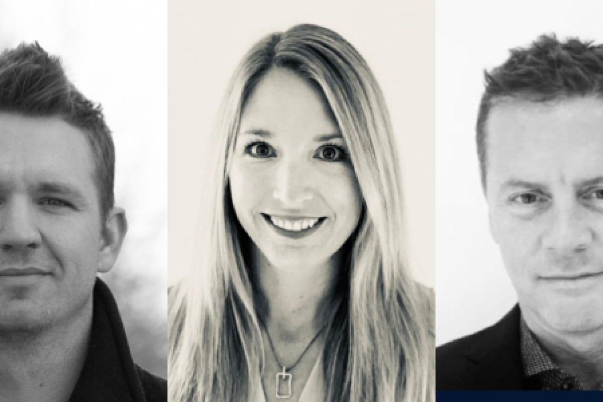 Professional headshots of two men and a woman.
