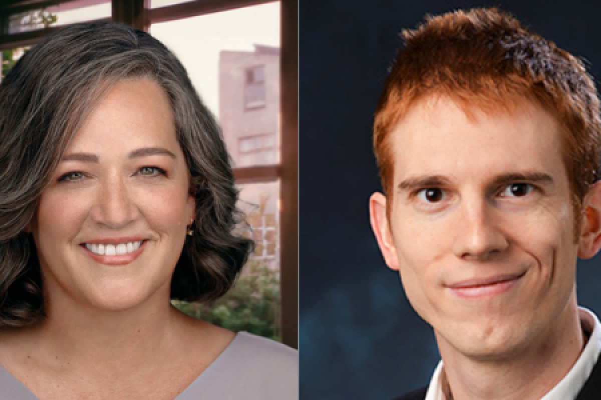Professional headshots of a man and a woman.