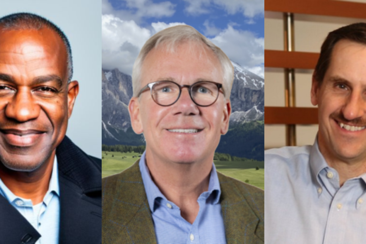 A collage of three men's headshtos in business casual dress.