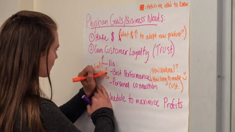 Woman drawing on a planning board