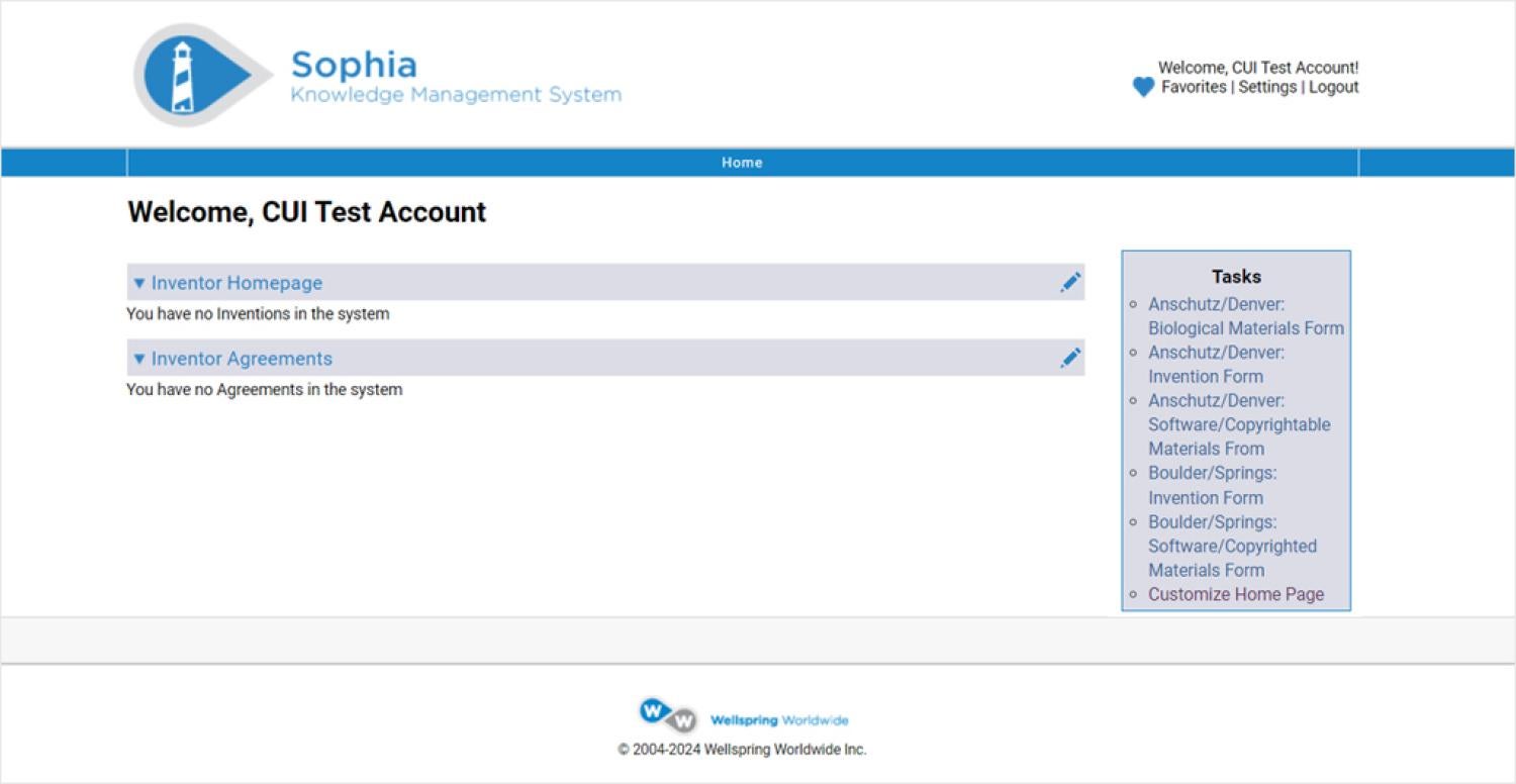 Screenshot of Sophia portal welcome page