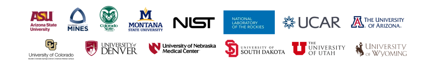 Arizona State, Colorado School of Mines, Colorado State, Montana State, NIST, NLR, Texas Tech, UCAR, University of Arizona, University of Colorado (Boulder, Anschutz, Denver and Colorado Springs), University of Denver, University of Kansas, University of Nebraska-UMC, University of New Mexico, University of Utah, University of South Dakota and University of Wyoming.