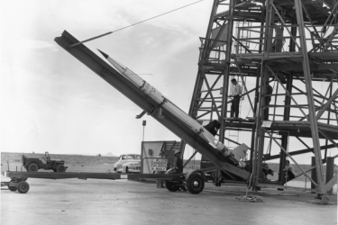 Rocket being moved on to a launching pad