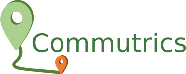 Illustration of a path between two map markers and the word Commutrics