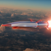 Illustration of a hypersonic aircraft flying through the clouds