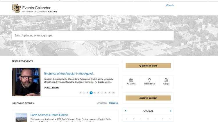 Sample of the events calendar homepage
