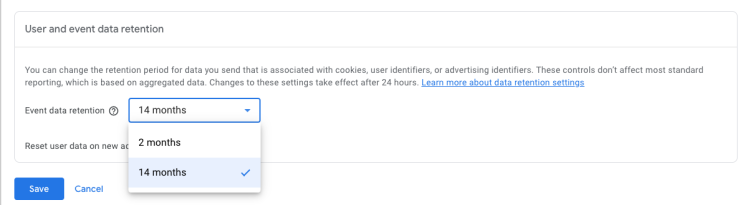 Google Data Retention Screenshot